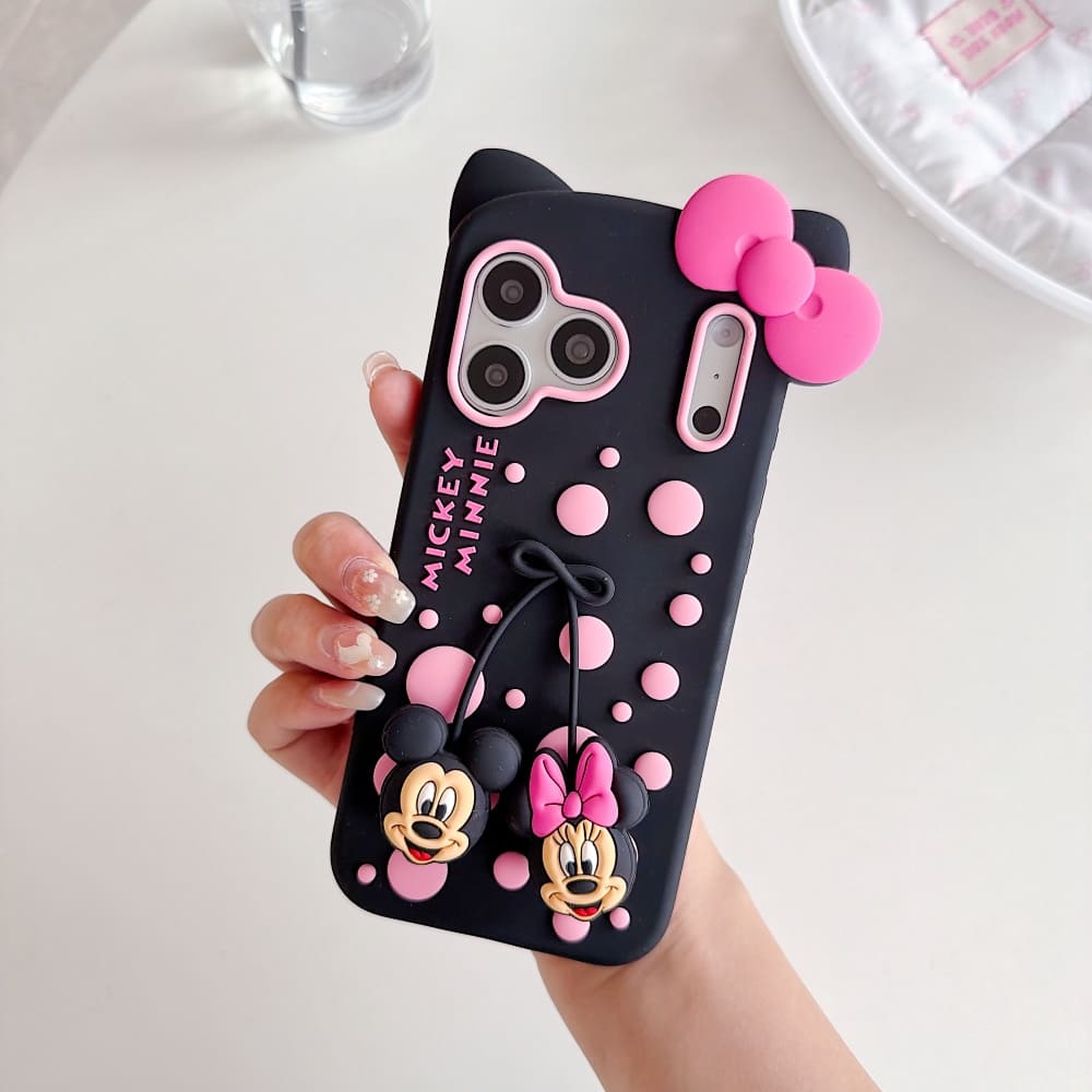 Sweet Bow Silicone iPhone Case with Cute Cartoon Character Hanging Charm – Soft, Stylish & Protective iPhone Cover for Girls in 2026