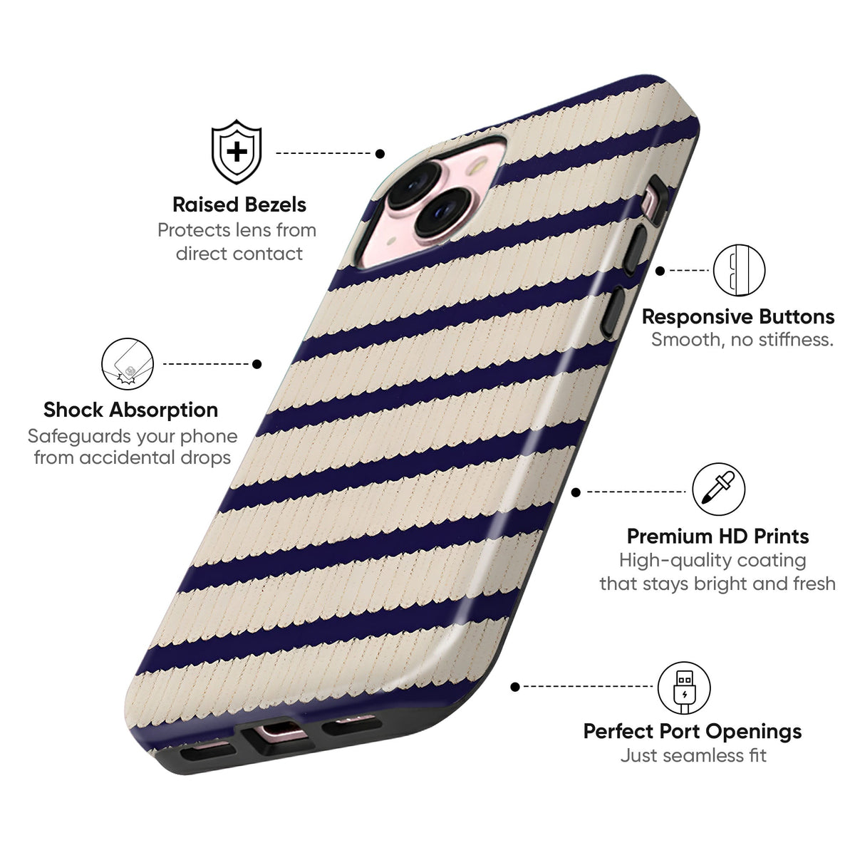Navy Stripe Calm Tough Case - cheekycase