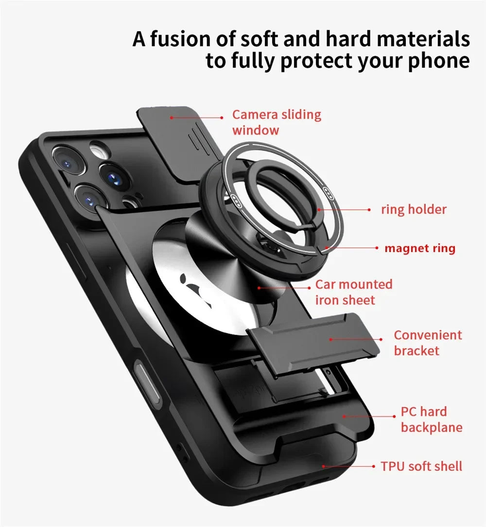 Slide Camera Lens Protection Amor Shockproof Magnetic Phone Case for iPhone