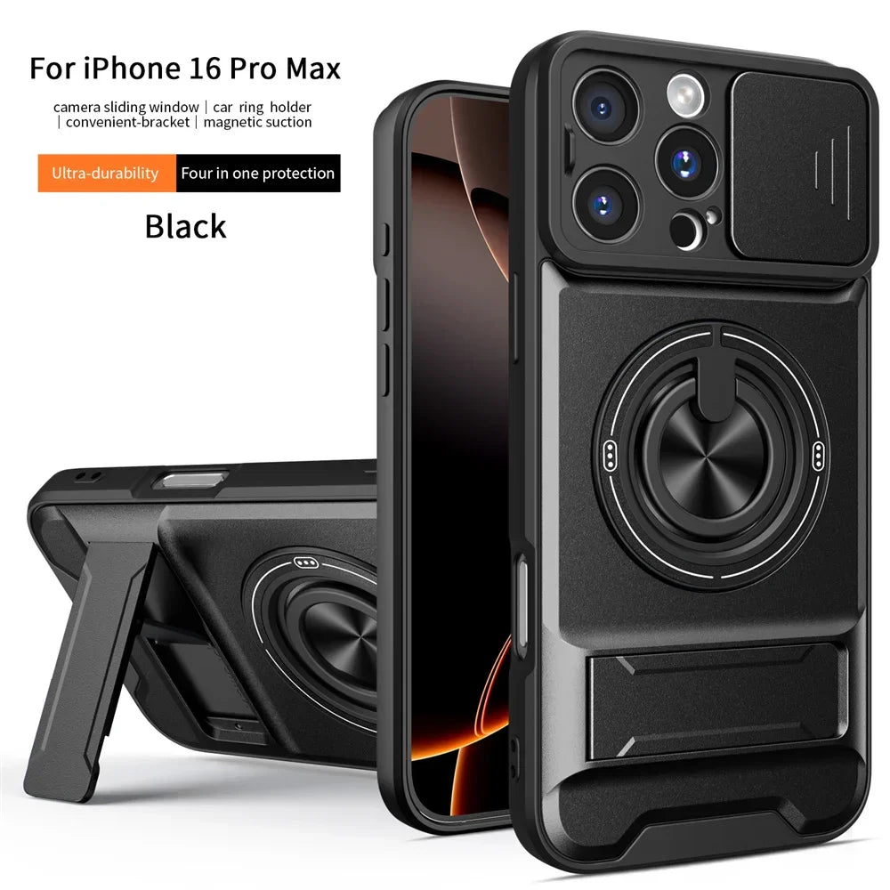 Slide Camera Lens Protection Amor Shockproof Magnetic Phone Case for iPhone