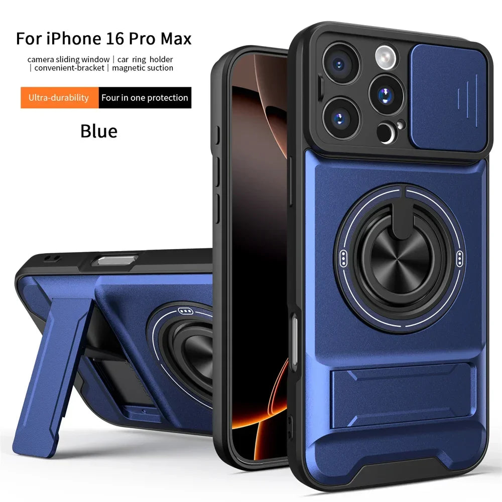 Slide Camera Lens Protection Amor Shockproof Magnetic Phone Case for iPhone