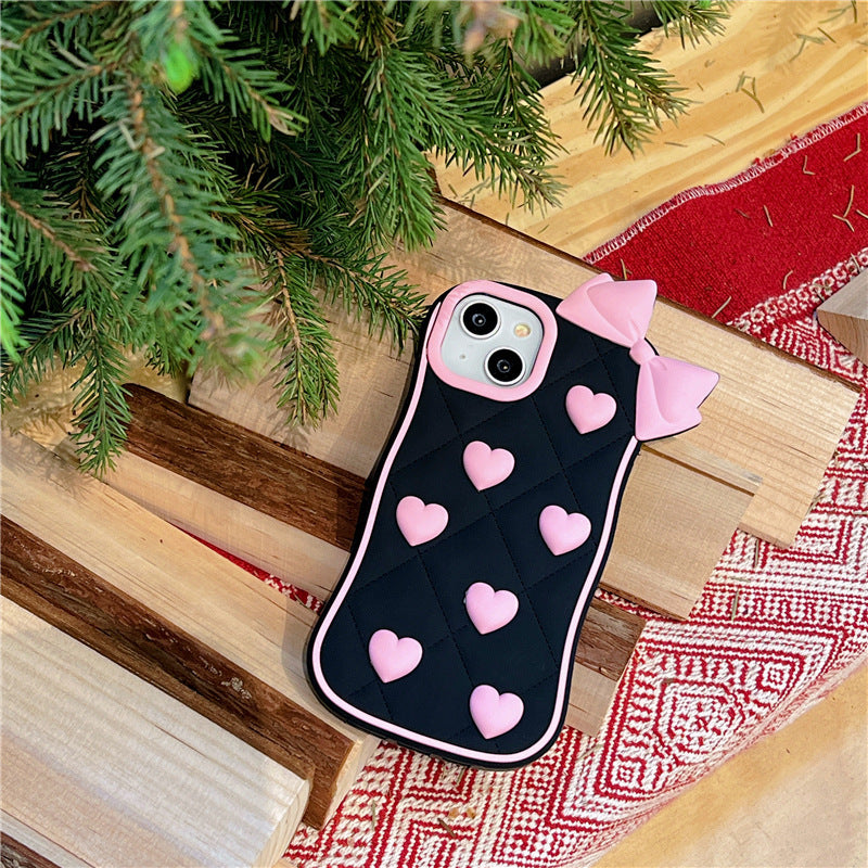 Black 3D Heart Bow iPhone Case – Cute Shockproof Protective Cover - cheekycase