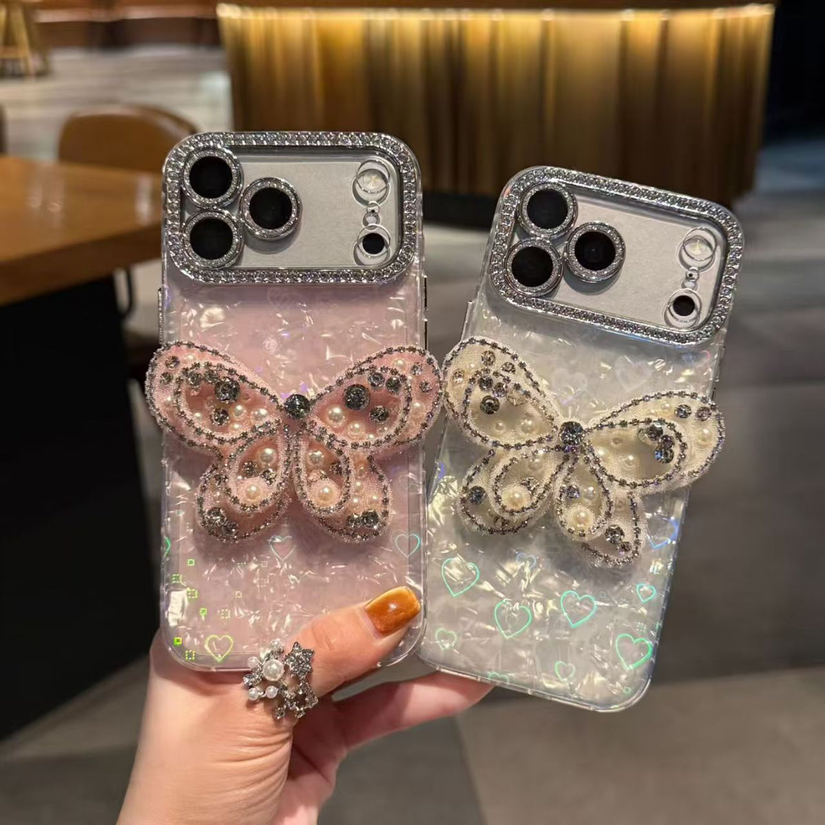 3D Bling Crystal Butterfly iPhone Case – Pearl Luxury Jewelry Cover - cheekycase
