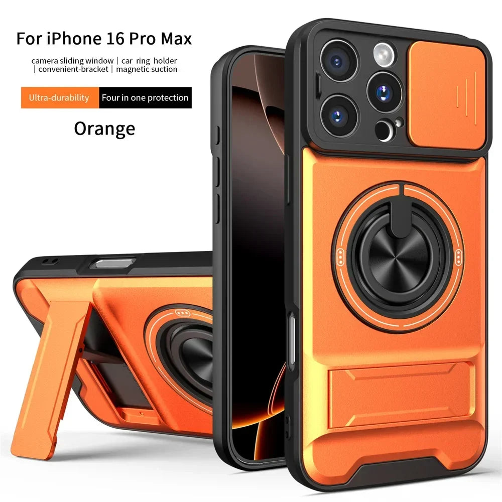 Slide Camera Lens Protection Amor Shockproof Magnetic Phone Case for iPhone