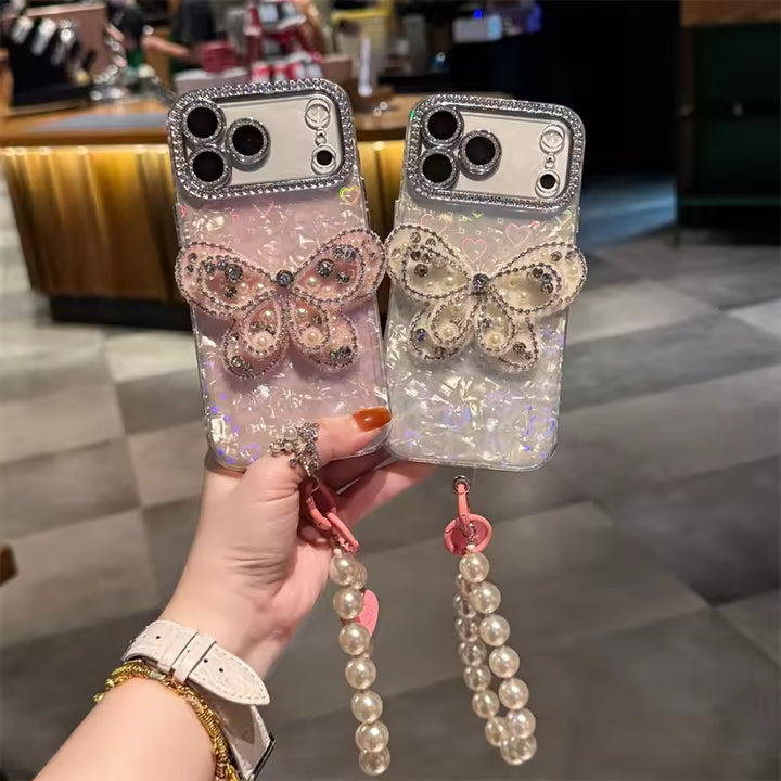 3D Bling Crystal Butterfly iPhone Case – Pearl Luxury Jewelry Cover