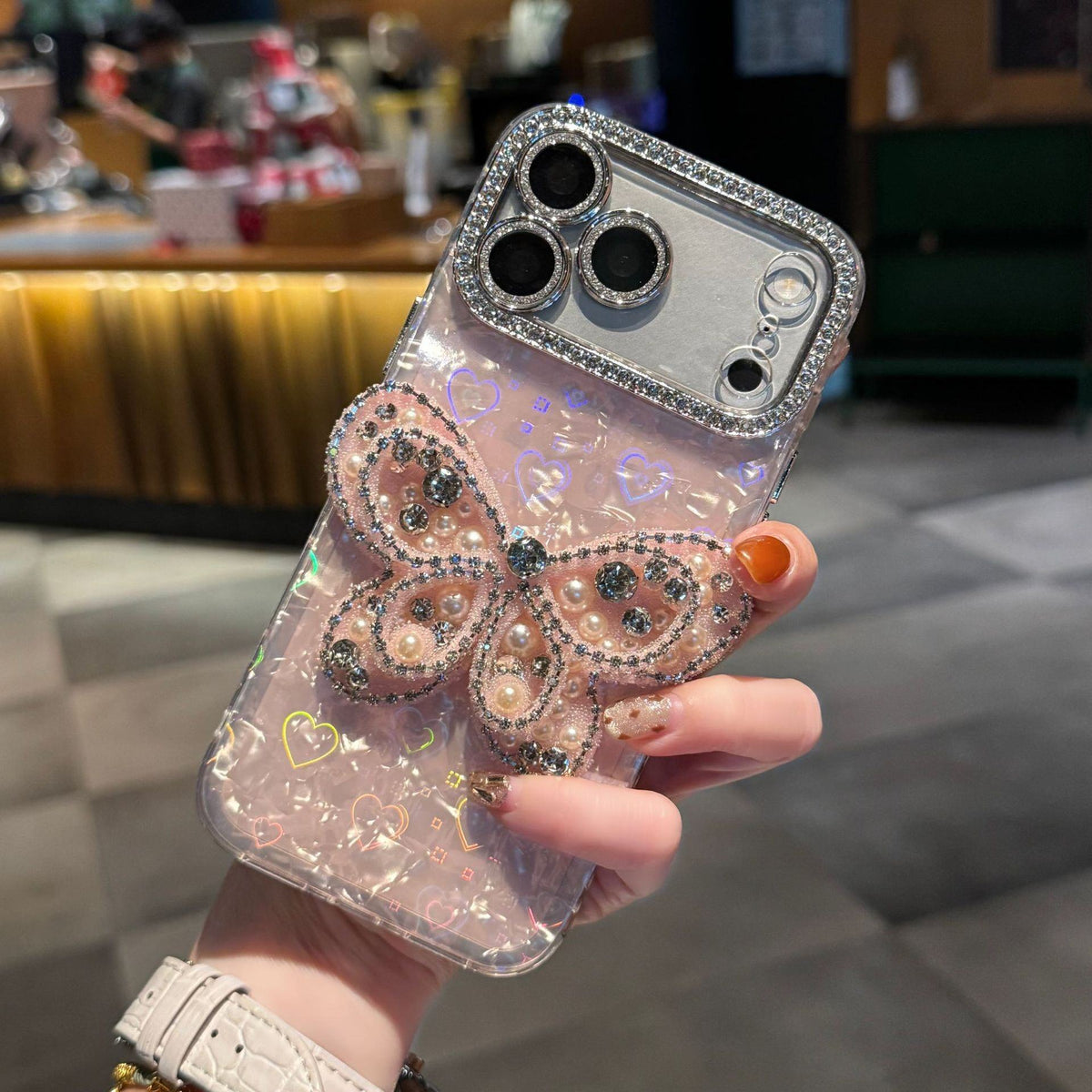 3D Bling Crystal Butterfly iPhone Case – Pearl Luxury Jewelry Cover - cheekycase