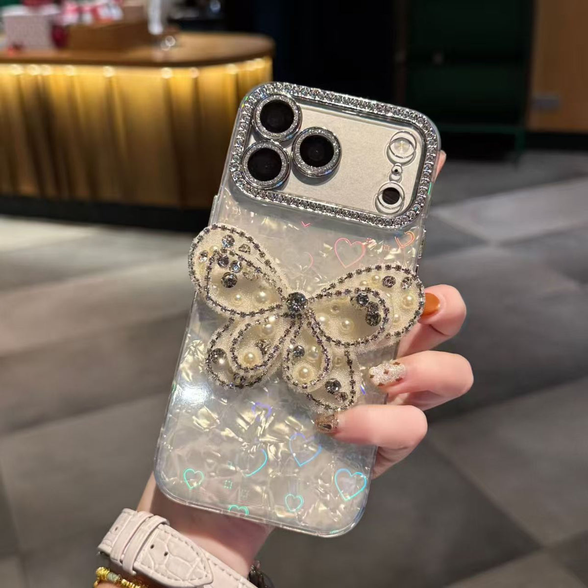 3D Bling Crystal Butterfly iPhone Case – Pearl Luxury Jewelry Cover - cheekycase