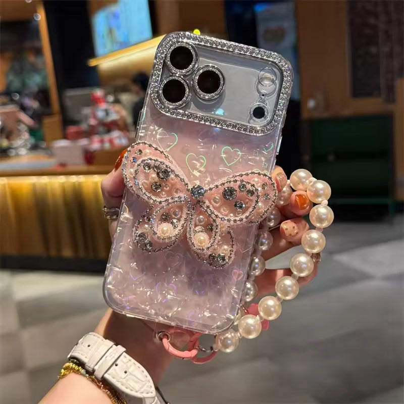 3D Bling Crystal Butterfly iPhone Case – Pearl Luxury Jewelry Cover