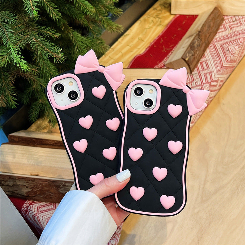 Black 3D Heart Bow iPhone Case – Cute Shockproof Protective Cover - cheekycase