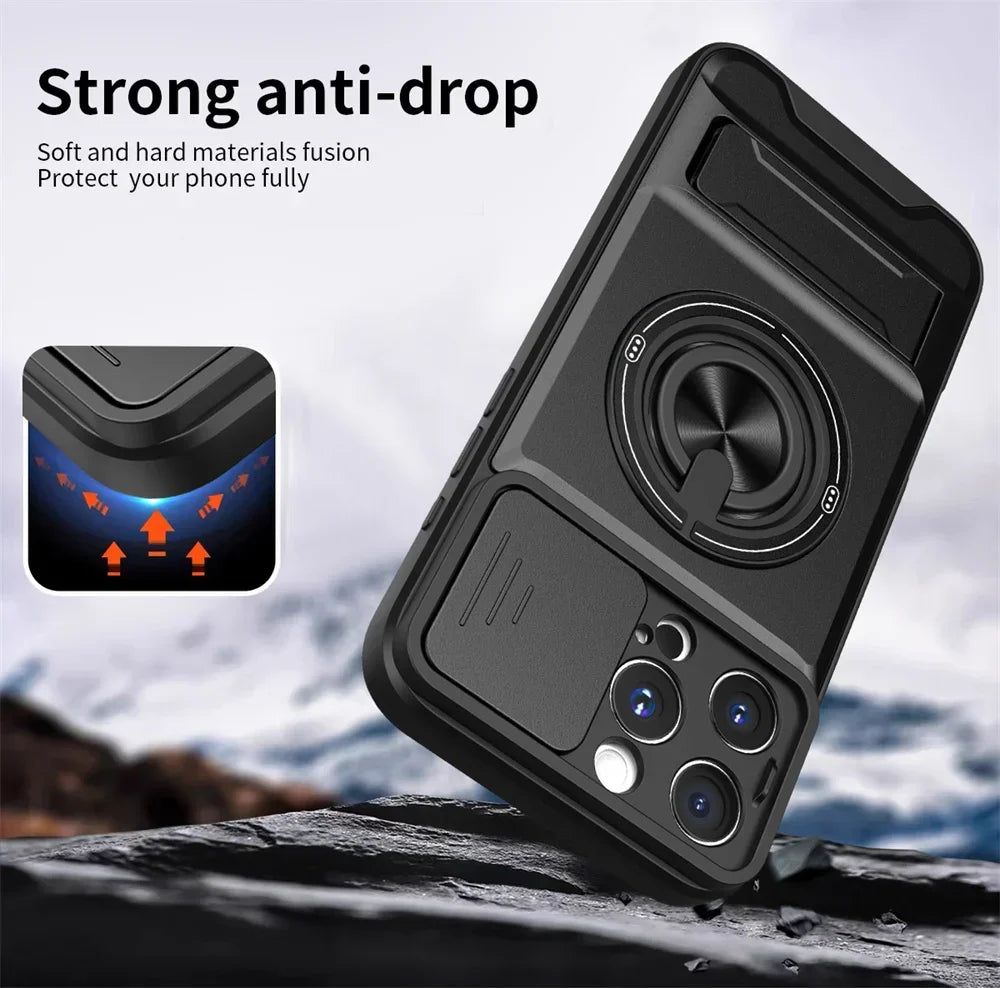 Slide Camera Lens Protection Amor Shockproof Magnetic Phone Case for iPhone