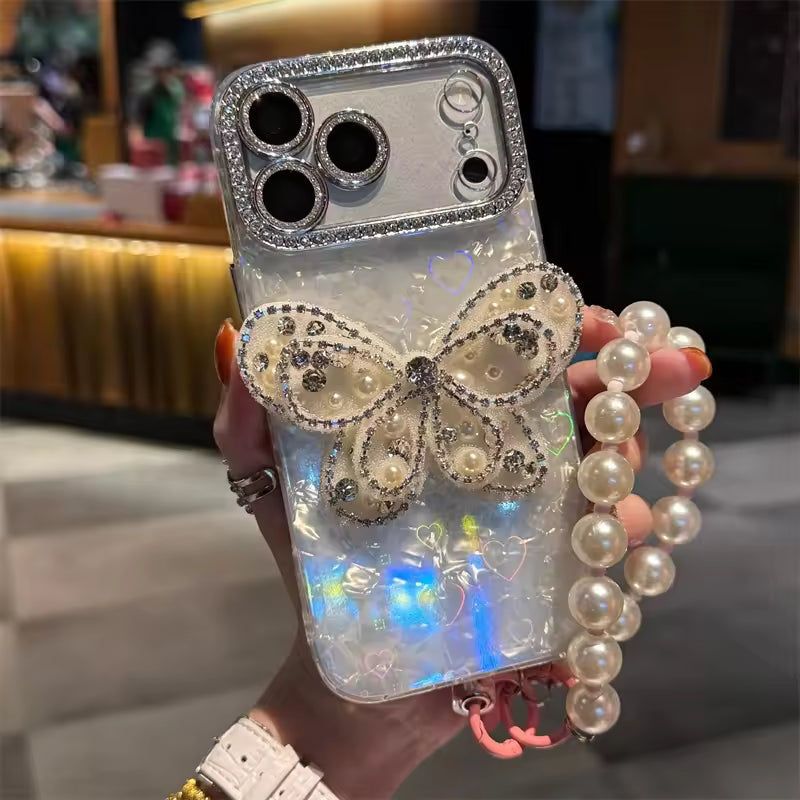 3D Bling Crystal Butterfly iPhone Case – Pearl Luxury Jewelry Cover