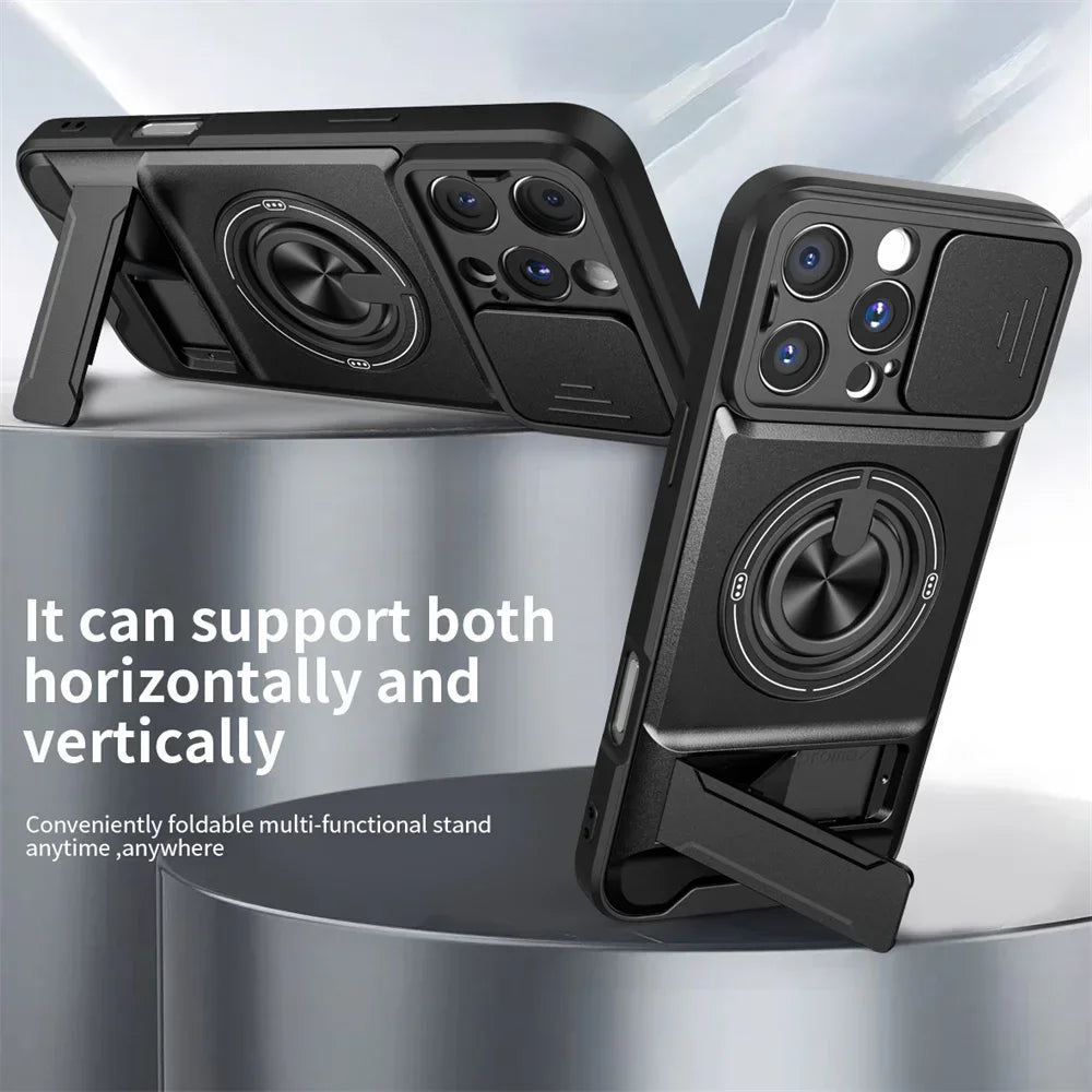 Slide Camera Lens Protection Amor Shockproof Magnetic Phone Case for iPhone