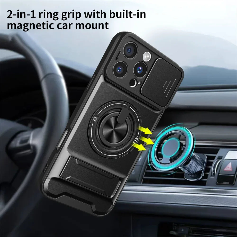 Slide Camera Lens Protection Amor Shockproof Magnetic Phone Case for iPhone