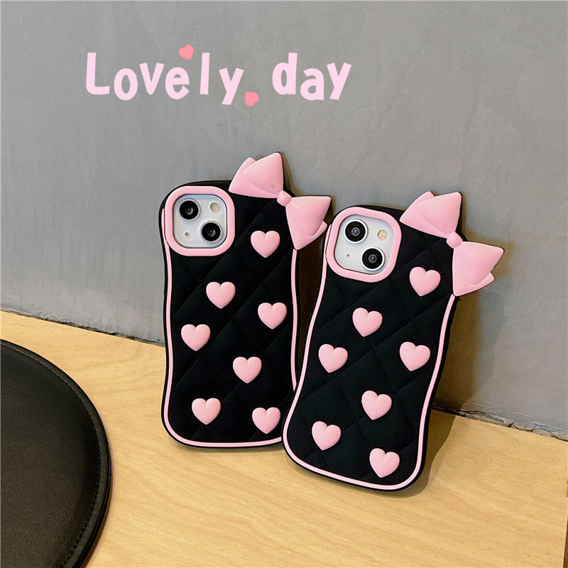 Black 3D Heart Bow iPhone Case – Cute Shockproof Protective Cover - cheekycase