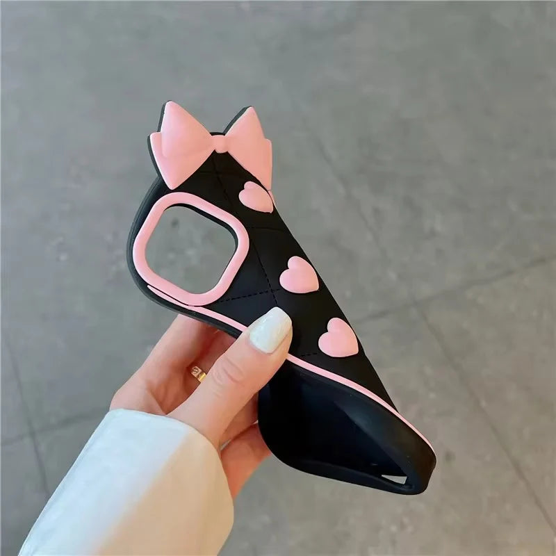 Black 3D Heart Bow iPhone Case