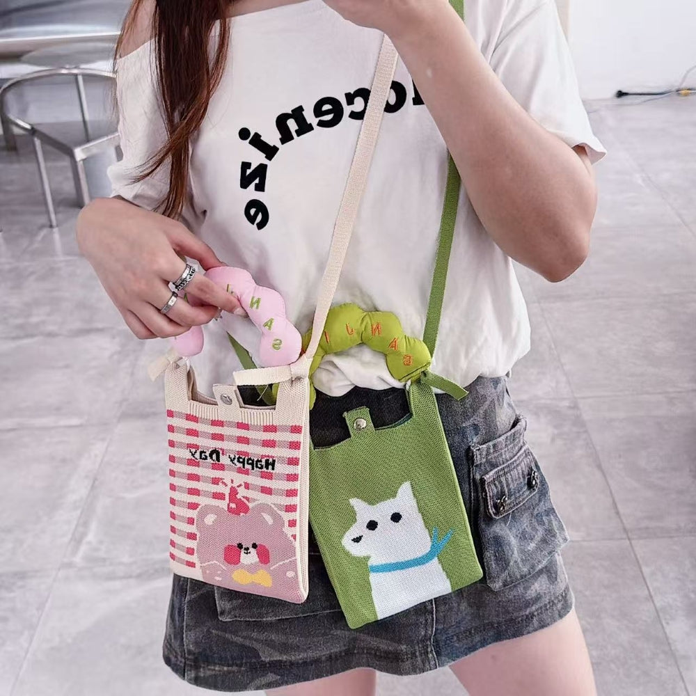 Forest Flutter Knit Cloud Handle Phone Bag