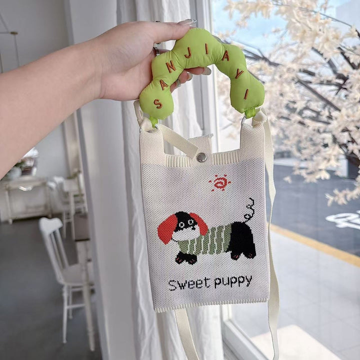Sweet Puppy Knit Cloud Handle Phone Bag