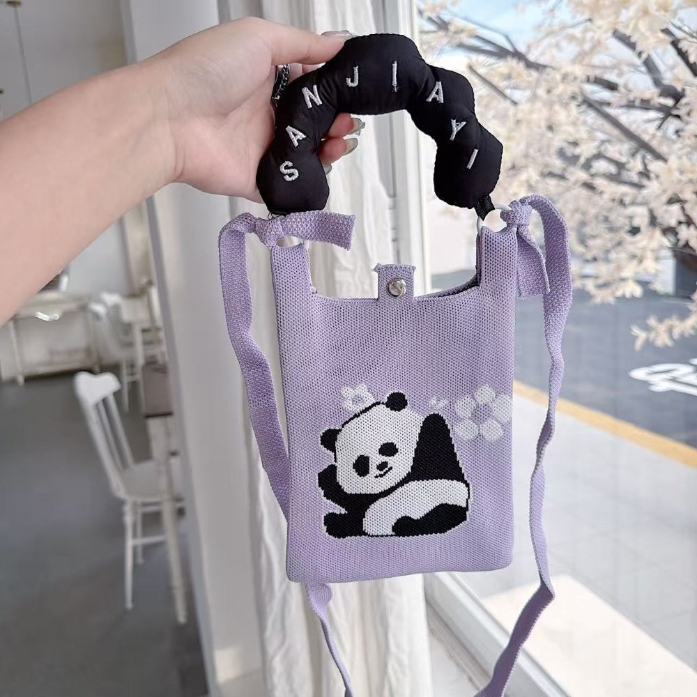 Panda Pocket Knit Cloud Handle Phone Bag