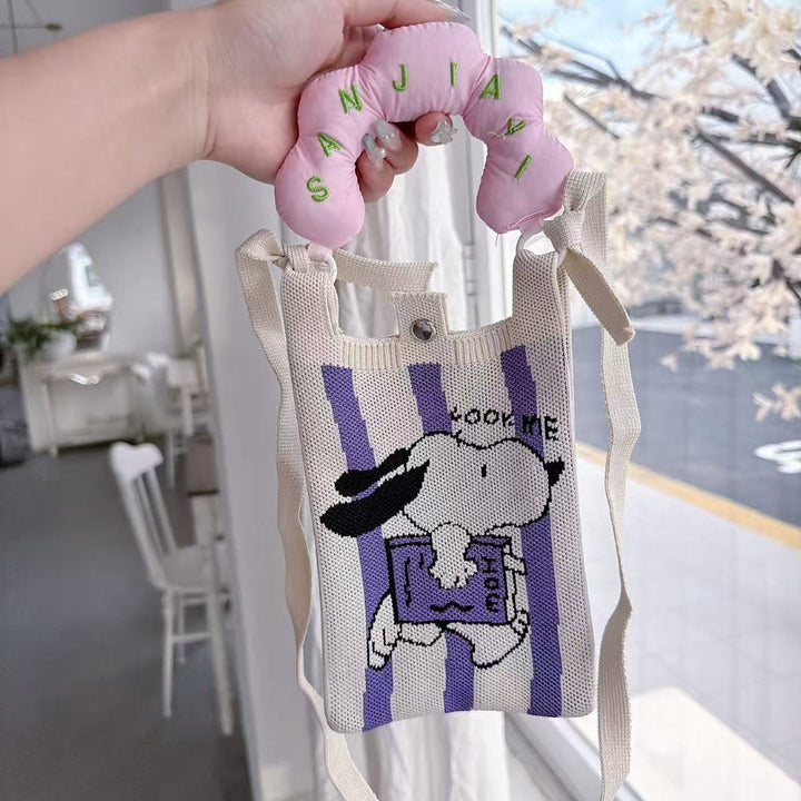 Snoopy Stripe Knit Cloud Handle Phone Bag