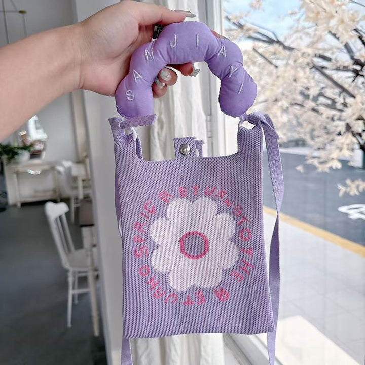 Lavender Bloom Knit Cloud Handle Phone Bag