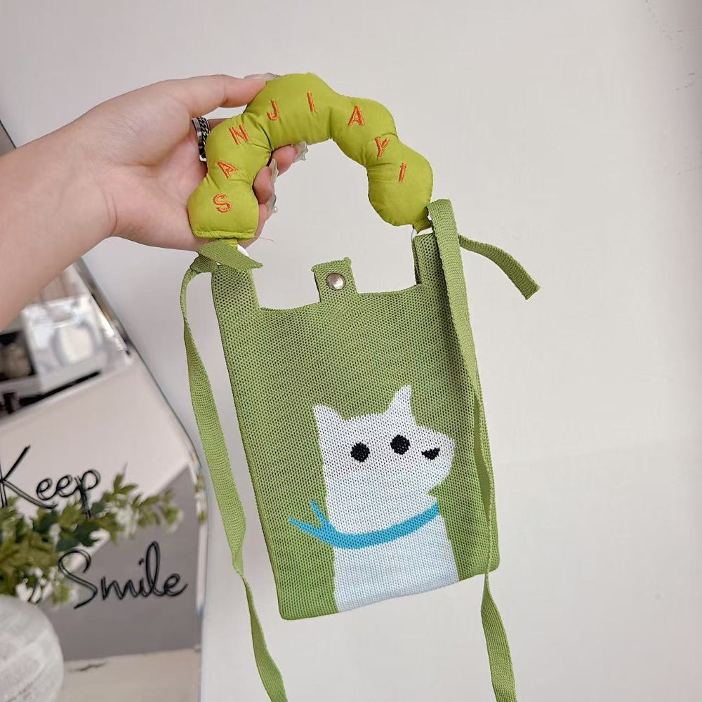 Olive Kitty Knit Cloud Handle Phone Bag
