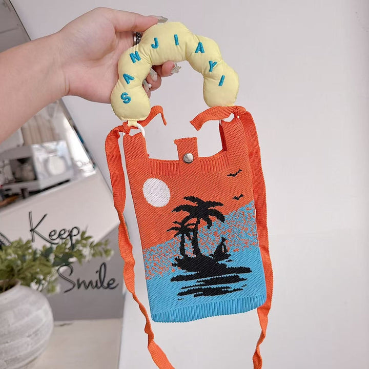 Sunset Breeze Knit Cloud Handle Phone Bag