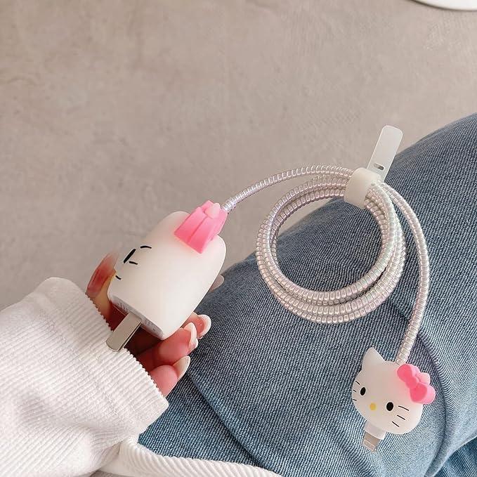 White Kitty 3D Cartoon Silicone Charger Cover for iPhone 18W/20W - 360° Full Protection - ShopOnCliQ