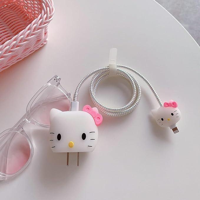 White Kitty 3D Cartoon Silicone Charger Cover for iPhone 18W/20W - 360° Full Protection - ShopOnCliQ