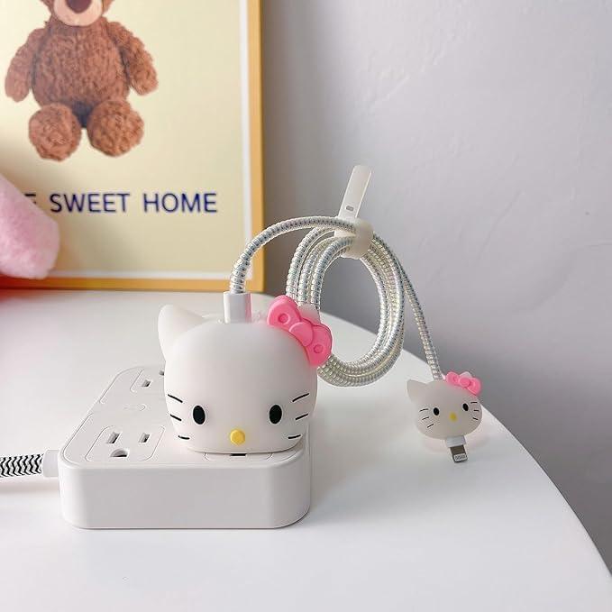 White Kitty 3D Cartoon Silicone Charger Cover for iPhone 18W/20W - 360° Full Protection - ShopOnCliQ