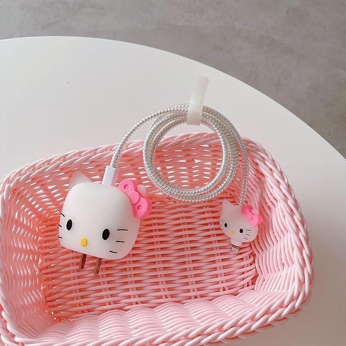 White Kitty 3D Cartoon Silicone Charger Cover for iPhone 18W/20W - 360° Full Protection - ShopOnCliQ
